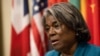 U.S. Ambassador Linda Thomas-Greenfield is interviewed following an informal meeting of Security Council members focused on protests in Iran, hosted by the United States and Albania at U.N. headquarters, Nov. 2, 2022, in New York.