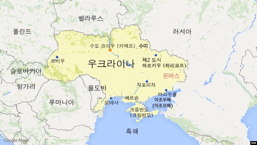 우크라이나 주요 도시와 흑해·아조우해(아조프해) 등 주변 해역