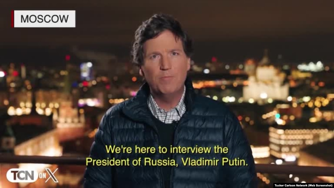 Screenshot of Tucker Carlson reporting from Moscow. (Screenshot/Tucker Carlson Network via Reuters)