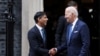 British Prime Minister Rishi Sunak shakes hands with U.S. President Joe Biden after their meeting at 10 Downing Street in London, July 10, 2023. 