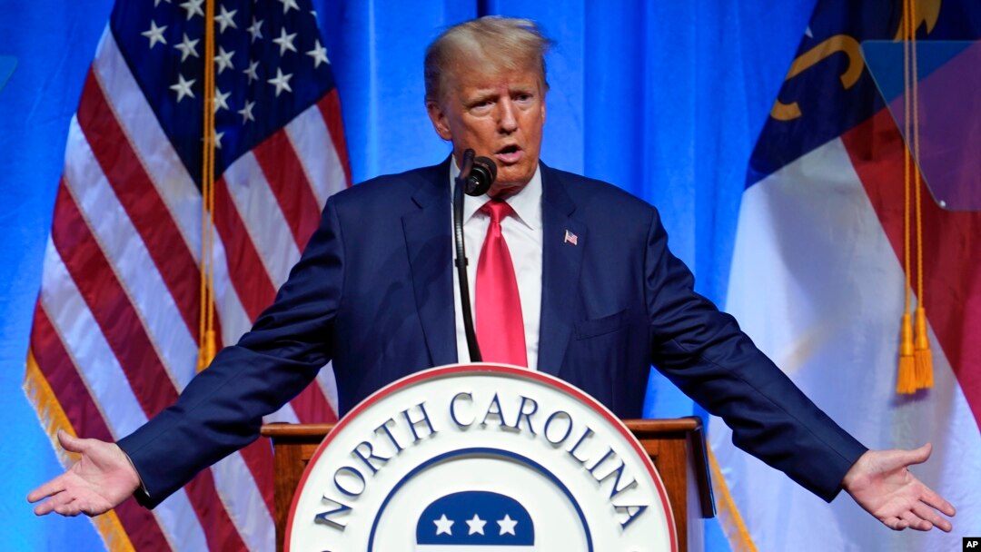 FILE - Former President Donald Trump speaks during the North Carolina Republican Party Convention in Greensboro, North Carolina, June 10, 2023. 