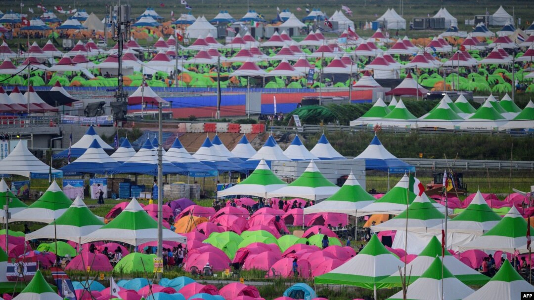 A general view shows the campsite of the World Scout Jamboree in Buan, North Jeolla province on Aug. 5, 2023. 