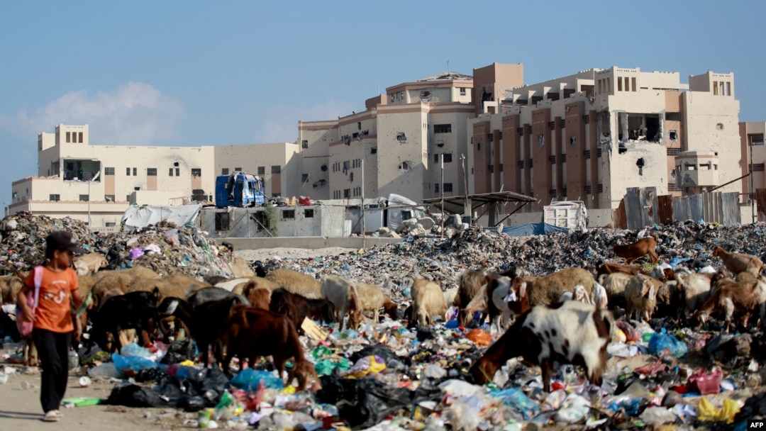 A picture shows a view of the Asdaa central prison facility which has become a shelter for displaced people in Khan Yunis in the southern Gaza Strip on Aug. 14, 2024. 