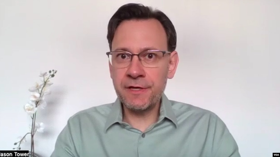 FILE - Jason Tower, the U.S. Institute of Peace country director for Myanmar, speaks via Zoom with VOA on March 4, 2024.