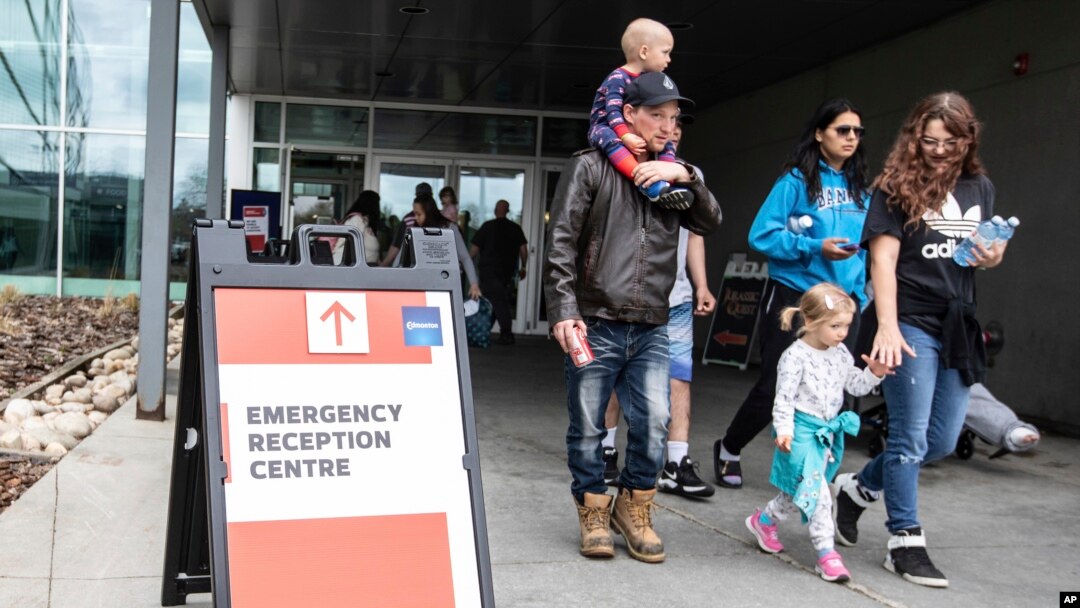 Wildfire evacuees at the evacuation center in Edmonton, Alberta, May 7, 2023.