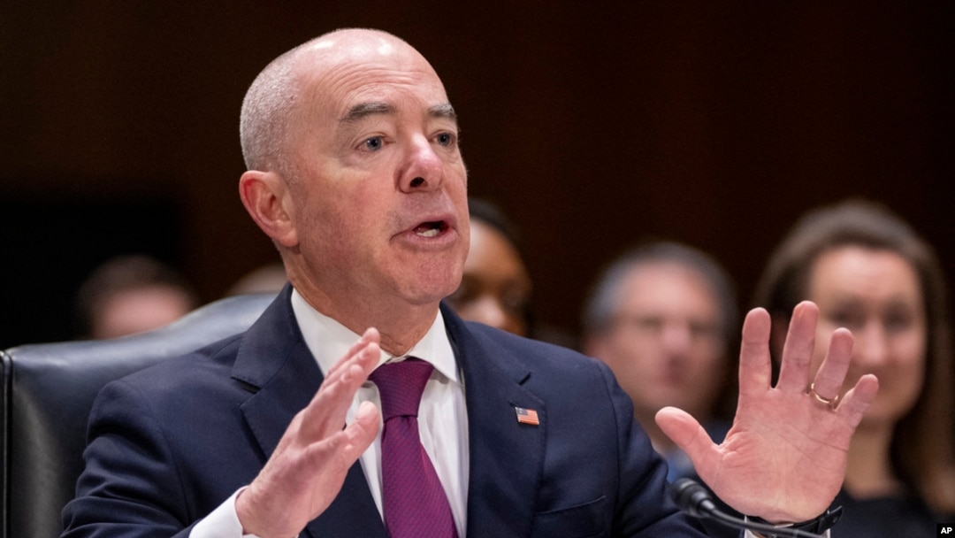 FILE - Homeland Security Secretary Alejandro Mayorkas testifies during a hearing on Capitol Hill in Washington, Nov. 8, 2023. 