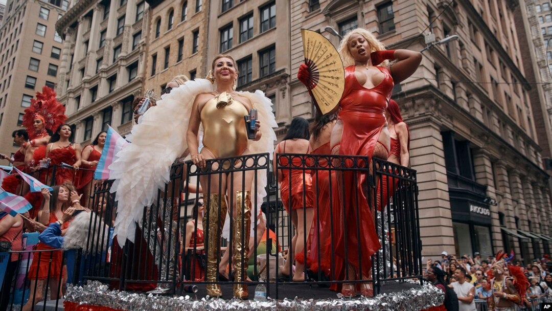 Revelers move along Fifth Avenue during the NYC Pride March, in New York City, June 30, 2024.