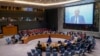 Volker Türk, U.N. high commissioner for human rights, speaks via video call after U.S. Ambassador Linda Thomas-Greenfield gavels in a Security Council meeting to discuss human rights in North Korea, Aug. 17, 2023, at U.N. headquarters in New York.