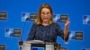 U.S. Ambassador to NATO Julianne Smith speaks at alliance headquarters in Brussels, Feb. 15, 2022. She said July 12, 2023, at NATO's Vilnius summit that the group is "not adding members from the Indo-Pacific.”