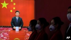 在北京的中國共產黨歷史博物館內中國領導人習近平的宣傳畫像。（2022年10月12日）