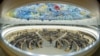 FILE - Overview of the Human Rights Council at the United Nations in Geneva, Sept. 12, 2022. Picture taken through a fish-eye lens.