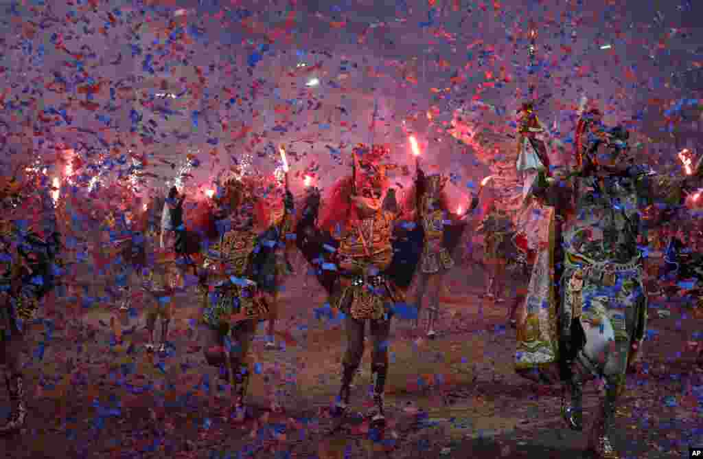 Dancers perform the traditional "Diablada," or Dance of the Devils, during Carnival in Oruro, Bolivia, Feb. 26, 2022.