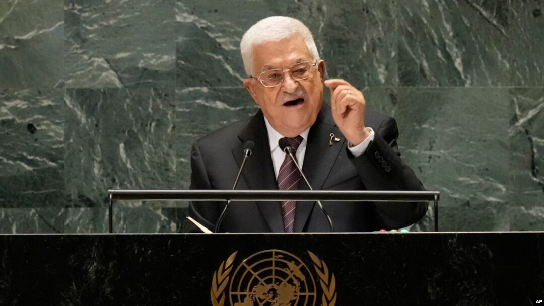 Palestinian President Mahmoud Abbas addresses the 79th session of the United Nations General Assembly, at U.N. headquarters, Sept. 26, 2024. 