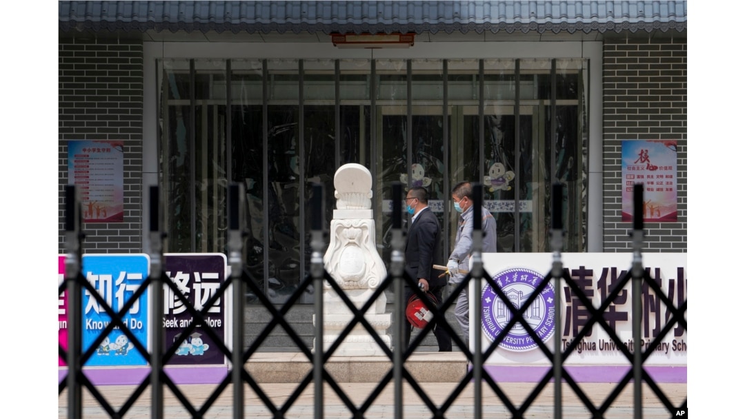北京朝陽區一所小學因疫情關閉。(2022年4月28日)