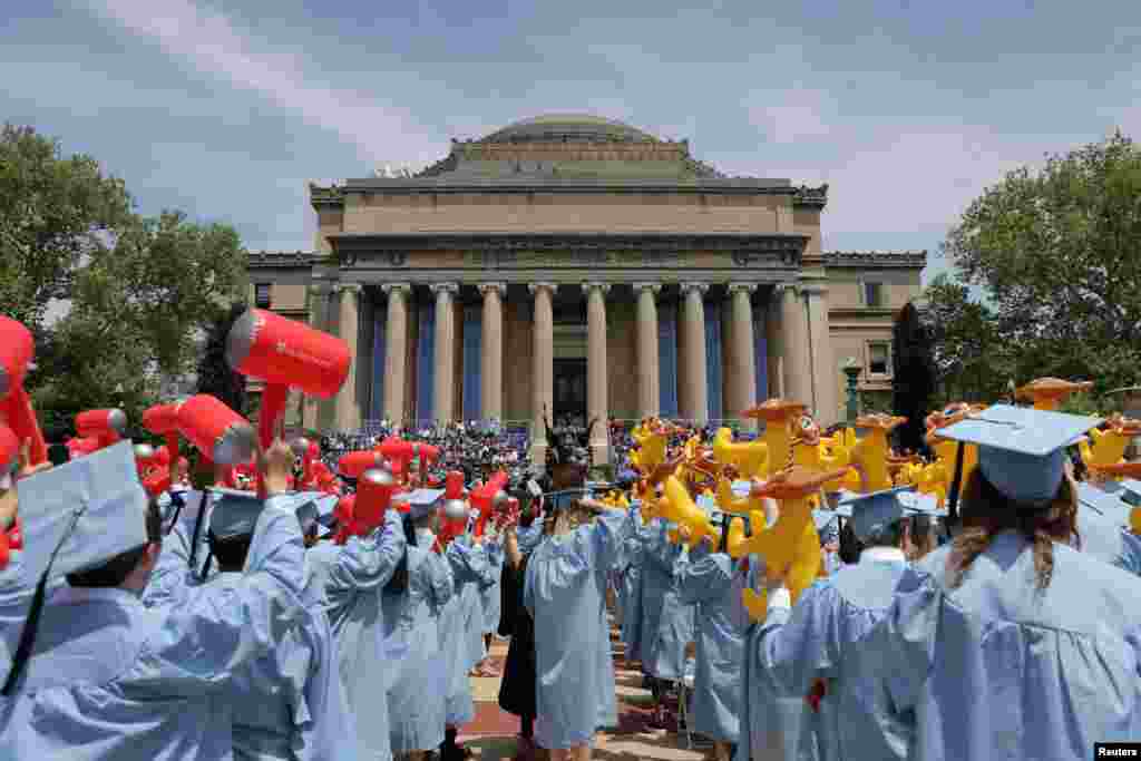 Graduates gather during the Columbia University commencement ceremony in Manhattan, New York City.