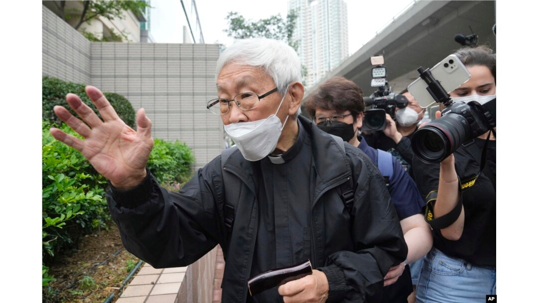 Catholic Cardinal Joseph Zen leaves after an appearance at a court in Hong Kong as he was charged in relation to their past fundraising for activists, May 24, 2022.