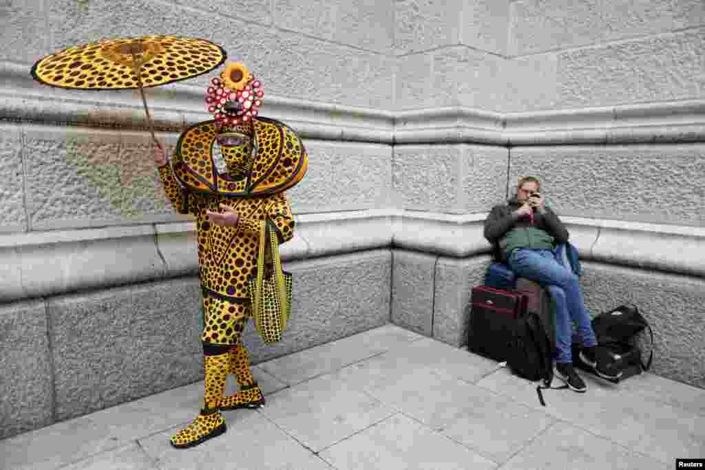 A person in costume is pictured during the annual Easter Parade and Bonnet Festival on 5th Ave in Manhattan, New York City, April 17, 2022.