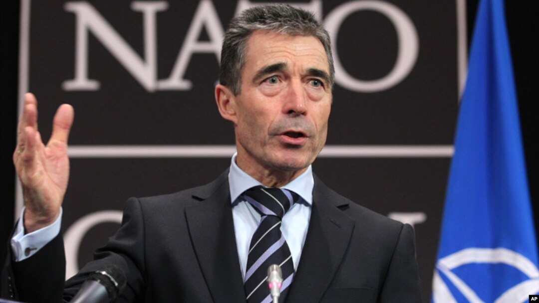 El secretario general de la OTAN, Anders Fogh Rasmussen, en una rueda de prensa este martes en Bruselas.