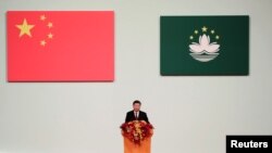 中國國家主席習近平在澳門為新任澳門行政長官賀一誠的就職儀式上講話。 （2019年12月20日）