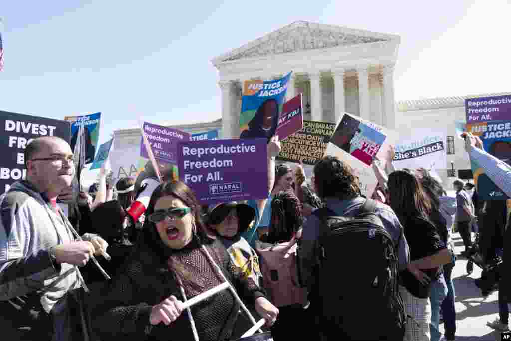 Supporters of the confirmation of Judge Ketanji Brown Jackson rally outside of the Supreme Court on Capitol Hill in Washington. The Senate Judiciary Committee begins historic confirmation hearings for Judge Ketanji Brown Jackson, who would be the first African American woman on the Supreme Court.