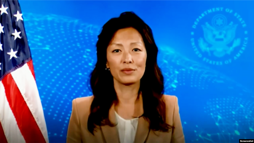 정 박 미 국무부 동아시아태평양 담당 부차관보가 27일 미 국방부 산하 전쟁포로·실종자확인국(DPAA) 주최 유해 발굴 사업 정부 설명회 화상 메시지에서 발언하고 있다.