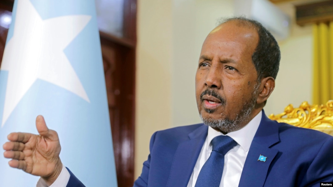 FILE - Somalia President Hassan Sheikh Mohamud in an interview in the presidential palace in Mogadishu, Somalia, May 28, 2022.