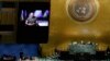 Ukrainian President Volodymyr Zelenskyy addresses the 77th session of the United Nations General Assembly via video message, at U.N. headquarters in New York, Sept. 21, 2022.