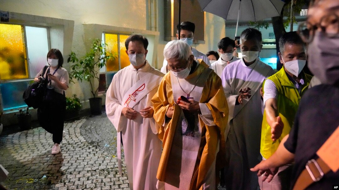 FILE - Catholic Cardinal Joseph Zen, attends a mass at the Holy Cross Church in Hong Kong, May 24, 2022. 