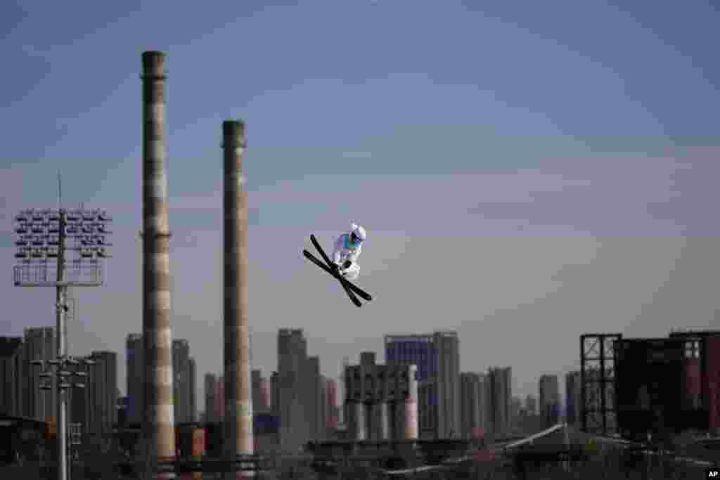 Matej Svancer of Austria trains ahead of the men's freestyle skiing big air qualification round of the 2022 Winter Olympics in Beijing.