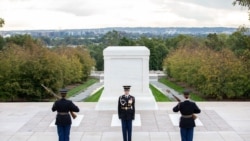 Army Sgt. Chelsea Porterfield, center, the first female Sergeant of the Guard, who recently ended her tour of duty. She is shown on her last day with two other women during the changing of the guard. (Photo courtesy/Sgt. Gabriel Silva/U.S. Army)