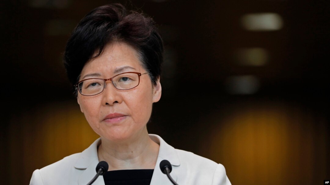 香港特首林鄭月娥在香港舉行記者會。 (2019年8月27日)
