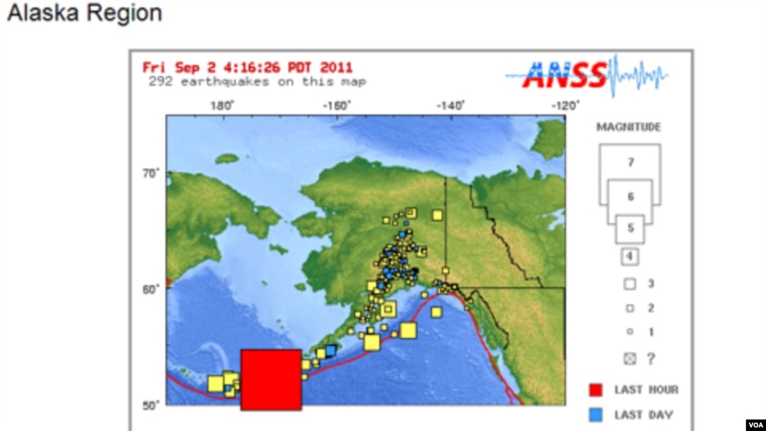 El gráfico del Servicio Geológico muestra en rojo la zona donde se produjo el terremoto y revela la intensa actividad sísmica de los últimos días.