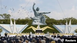 長崎紀念原爆70週年活動中放和平鴿