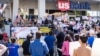 A crowd of dozens of Thai Americans gathers to raise awareness about the increase in hate crimes against Asians in the US during a rally to speak up and show solidarity for the AAPI community at the Thai Town, Los Angeles, CA. April 8, 2021.
