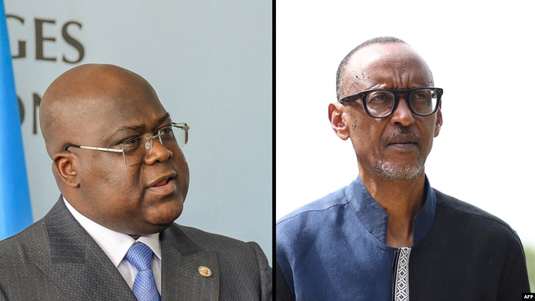 Rais wa DRC Felix Tshisekedi (kushoto) na wa Rwanda Paul Kagame.