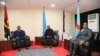 Presidentes João Lourenço, de Angola (esq), Paul Kagame, do Ruanda (cen) e Felix Tshisekedi, da RDC