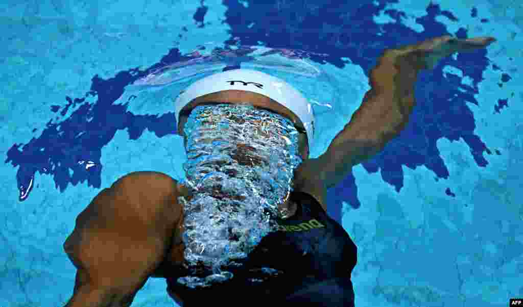 Analia Pigree of France competes in a heat for the women's 50m backstroke during the Budapest 2022 World Aquatics Championships at Duna Arena in Budapest, Hungary.