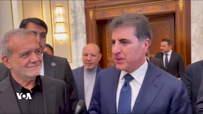 وتەکانی نێچیرڤان بارزانی سەرۆکی هەرێمی کوردستان و مەسعود پزیشکیان سەرۆکی ئێران لە هەولێر
