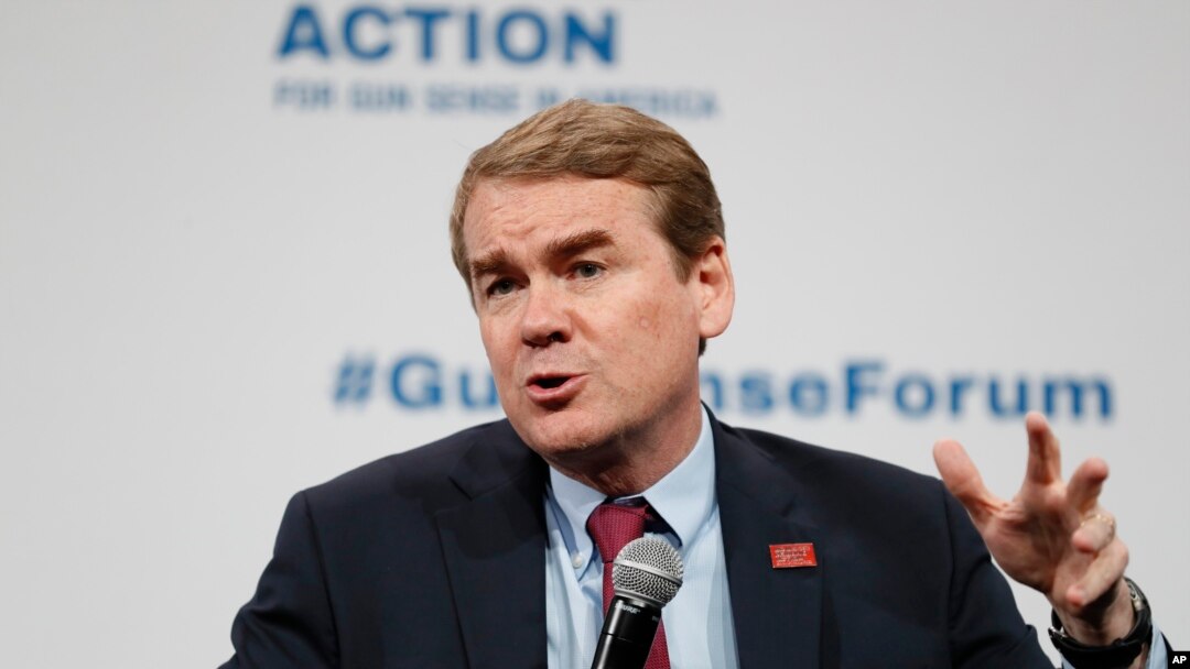 Democratic presidential candidate Sen. Michael Bennet speaks at the Presidential Gun Sense Forum, Aug. 10, 2019, in Des Moines, Iowa. 