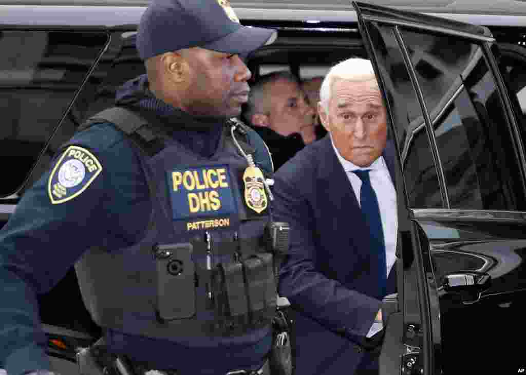 Former campaign adviser for President Donald Trump, Roger Stone, arrives at Federal Court in Washington, D.C. Stone was arrested in the special counsel's Russia investigation and was charged with lying to Congress and obstructing the probe.