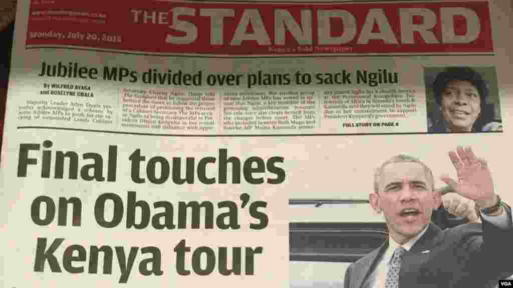 Gazeti la "The Standard" la Kenya linaonyesha matayarisho ya dakika za mwisho kwa ziara ya rais Obama. 