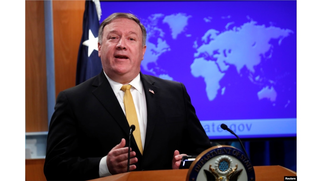 FILE - U.S. Secretary of State Mike Pompeo speaks at the State Department in Washington, Oct. 3, 2018.