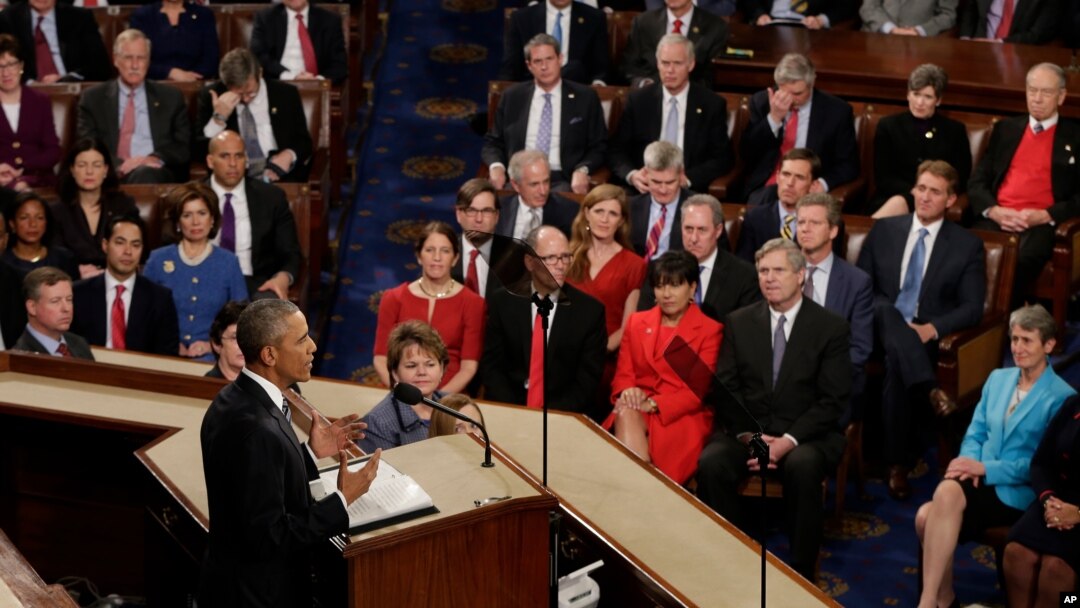 President Barack Obama gives his State of the Union address before a joint session of Congress on Capitol Hill in Washington, Jan. 12, 2016.