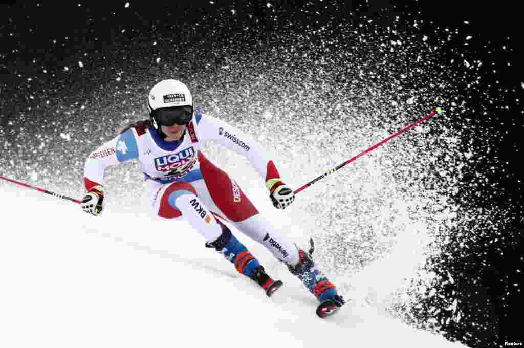Switzerland's Andrea Ellenberger competes in the first run of the Women's Giant slalom event at the 2019 FIS Alpine Ski World Championships at the National Arena in Are, Sweden.