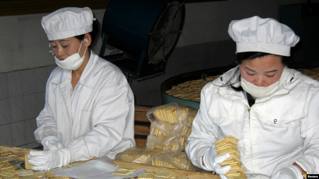 북한 신의주의 한 식품 공장에서 세계식량계획(WFP)의 지원으로 취약계층에 지급할 영양 비스킷이 생산되고 있다. (자료사진)