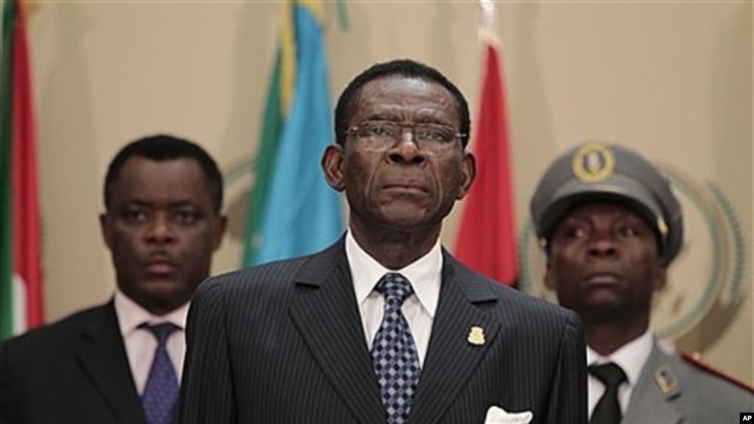 Equatorial Guinea President Teodoro Obiang Nguema, center, July 1, 2011.