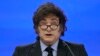 FILE - Argentina's President Javier Milei delivers his speech at the Annual Meeting of World Economic Forum in Davos, Switzerland, Jan. 23, 2025. 