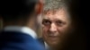 Robert Fico, leader of the Smer party and the frontrunner in Saturday's parliamentary elections, speaks with a journalist after a televised debate in Bratislava, Slovakia, on Sept. 26, 2023.