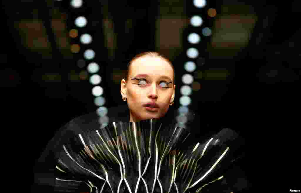 A model presents creation by Irene Luft during the Berlin Fashion Week Autumn/Winter 2019/20 in Berlin, Germany.