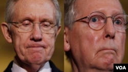 Las caras de los líderes del Senado, Harry Reid (demócrata) y Mitch McConnell (republicano) lo dicen todo.
